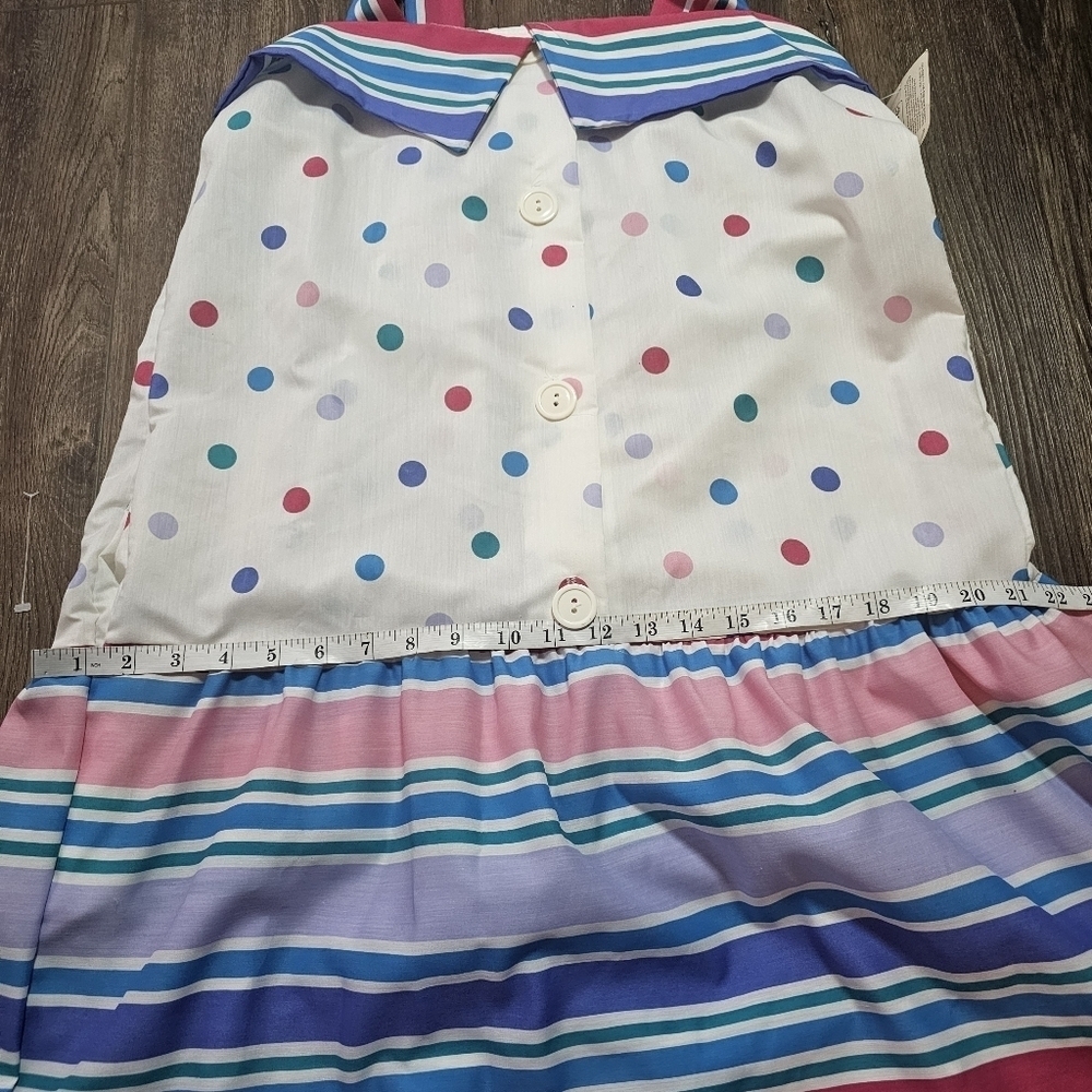 VTG 1980's Its A Charm Deadstock Multi Color Polka Dot/Stripe Dress Whimsy Sz L - Picture 12 of 16